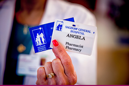 Angela Gosen's Saginaw General Name Badge